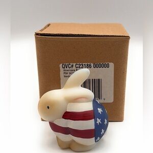 Vintage Fenton Art Glass Patriotic Painted Rabbit Bunny USA Flag *signed*